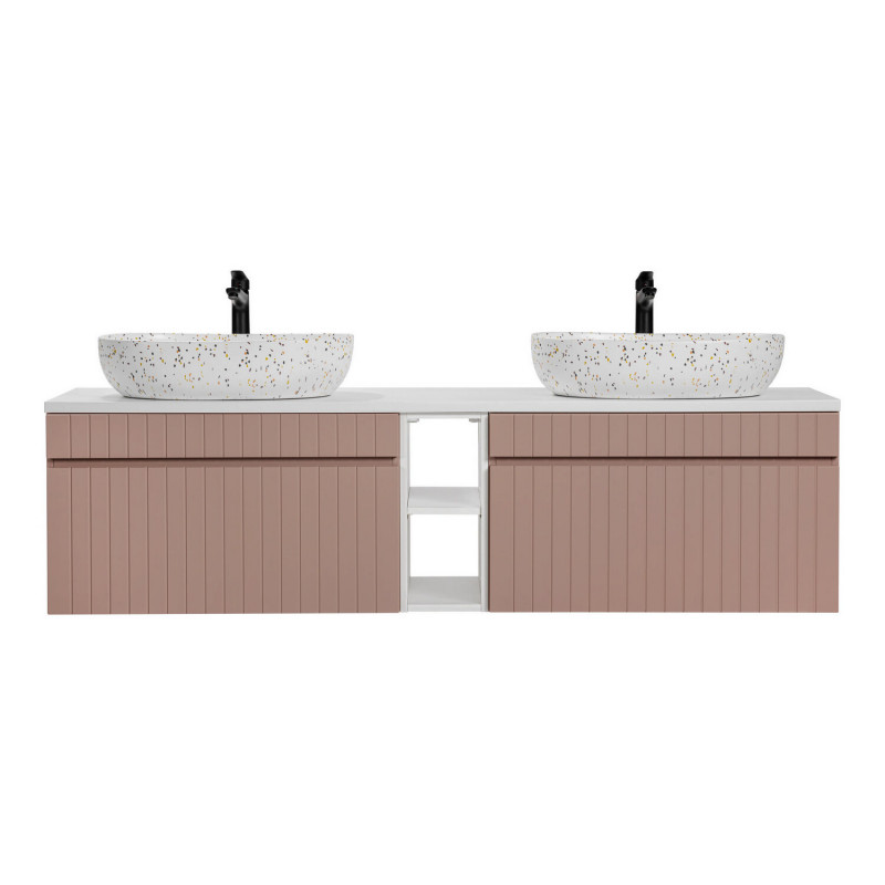 Zestaw mebli łazienkowych z blatem i umywalkami Majestic VI rose - biały