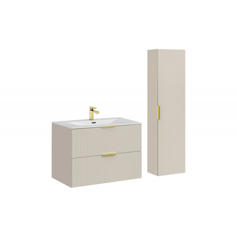 Zestaw mebli wiszących, łazienkowych Elegante XII z umywalką meblową i szafką wysoką kaszmir 80 cm