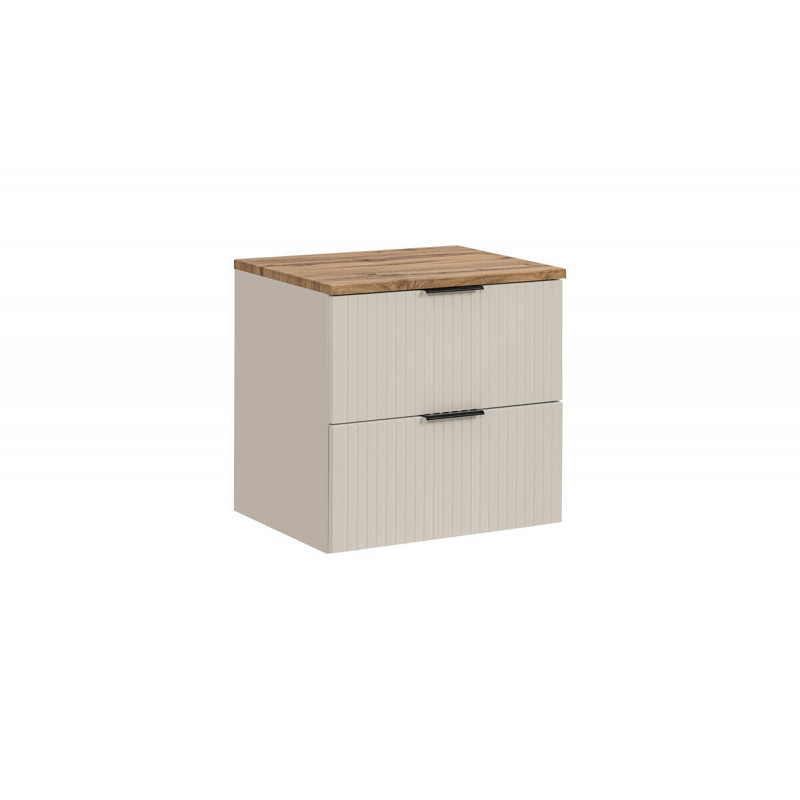 Zestaw wiszący, łazienkowy Elegante - szafka z blatem kaszmir - dąb wotan 60 cm