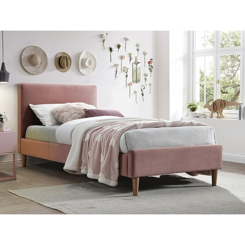 Łóżko Gina velvet antyczny róż - dąb tap. bluvel 52 90 cm