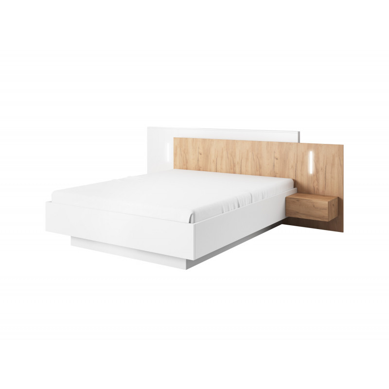 Łóżko z pojemnikiem i stolikami nocnymi Raton biały - dąb craft złoty 261,2 cm